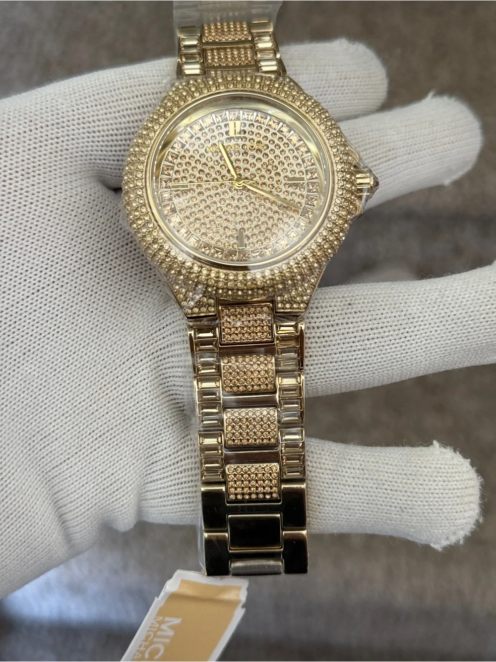 Michael Kors Camille Diamonds Gold Dial Gold Steel Strap Watch For Women